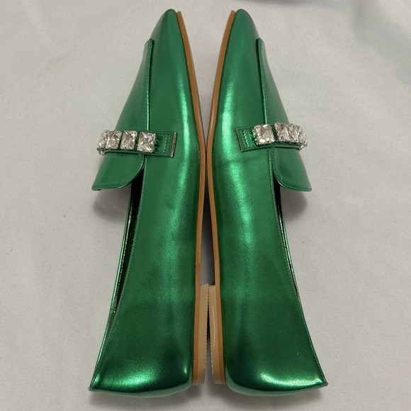 Metallic Emerald Rhinestone Loafers Sz 7 Statement Glam Rag & Co Celosia Maximal - Picture 6 of 9